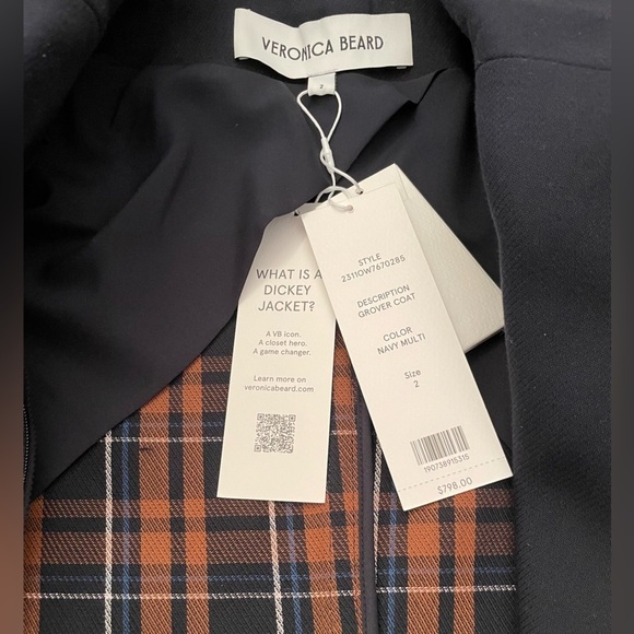 Veronica Beard Grover water repellent cotton dickey coat navy multi NWT - Picture 9 of 11